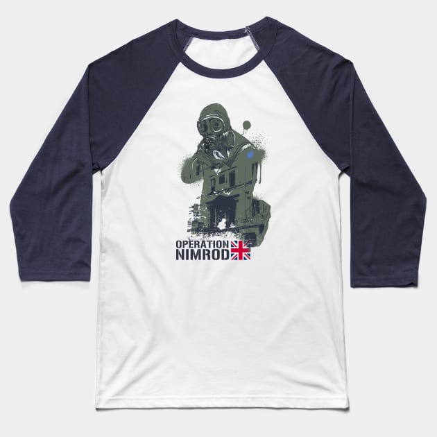 Iranian Embassy Siege Baseball T-Shirt by Toby Wilkinson